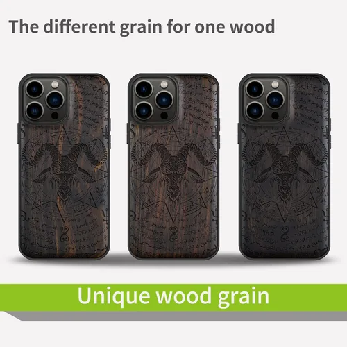 Vista 7 de Carveit Funda magnética de madera para iPhone 13 Pro Max [madera natural y TPU suave negro] Funda protectora de madera única y elegante a prueba
