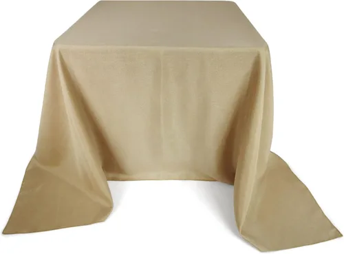 Vista 2 de Mantel de arpillera de poliéster marrón natural de 60 x 60 pulgadas, cubierta cuadrada de yute sintético