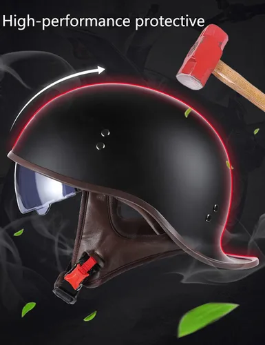 Vista 3 de Hanhua Medio casco de motocicleta para adultos, aprobado por DOT, para hombres y mujeres, estilo alemán con visera UV para scooter, ciclomotor