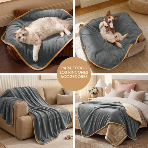 Vista 5 de Luciphia Manta impermeable para perro, lavable, reversible, de forro polar, sherpa, para cama, sofá, suave, a prueba de líquidos, a prueba de orina