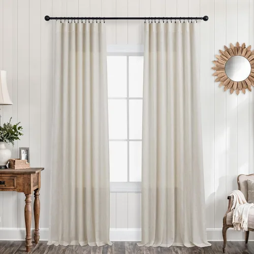 Vista 97 de KOUFALL Juego de 2 cortinas de puerta francesa, cortinas de lino para puerta/ventana, cortina transparente boho para cristal lateral delantero