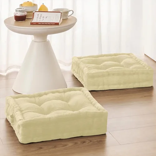Vista 11 de Wellsin Cojines de Suelo Cuadrados Sólidos para Adultos y Niños - Cojín Grande de Suelo para Meditación y Asiento con Espuma Gruesa y Funda de Beige