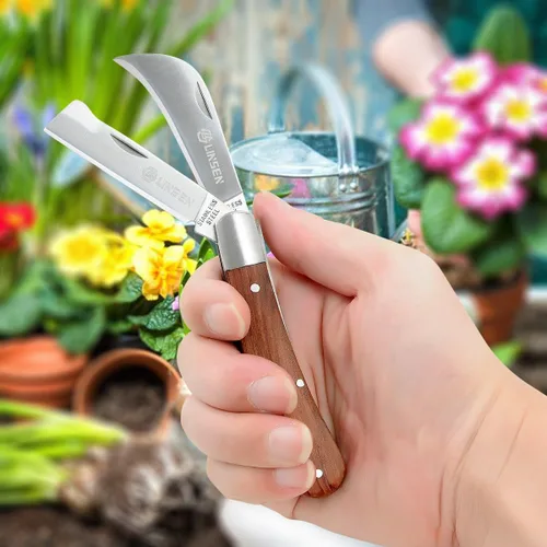 Vista 6 de Linsen-outdoors - Cuchillo de injerto para plantas, cuchillo de podar y brotar de doble hoja de 2.5 pulgadas, cuchillo de jardín plegable de acero