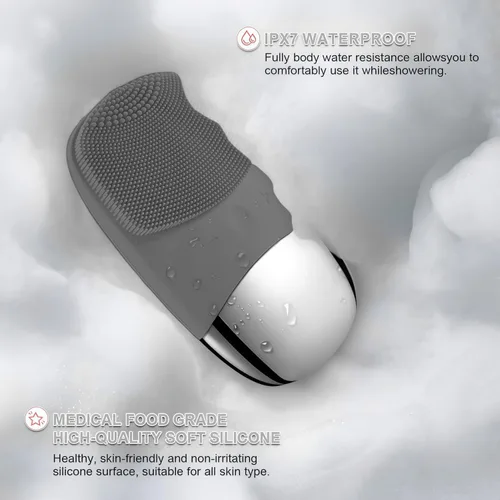 Vista 6 de MEGAN Cepillo de limpieza facial, limpiador facial eléctrico recargable por USB, masajeador facial sónico impermeable IPX7, cepillo facial 3 en 1