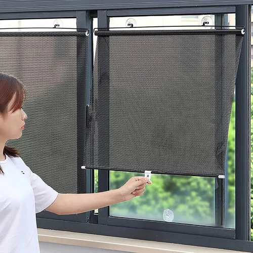 Vista 9 de 2 persianas enrollables para ventana con ventosas, persianas enrollables opacas de resorte, PVC, retráctil, protección solar, protección solar