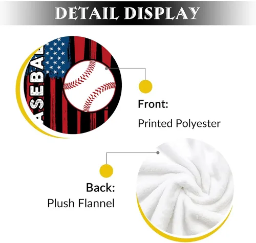Vista 3 de Manta de béisbol para niños y niñas, manta de regalo de béisbol súper suave, manta deportiva de franela de forro polar, manta de béisbol con bandera