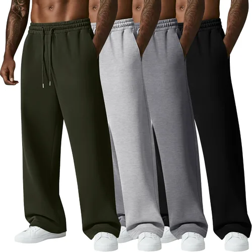 Vista 14 de August Alley Paquete de 4 pantalones deportivos para hombre, grandes y altos, delgados, atléticos, con parte inferior abierta, con cordón y bolsillos