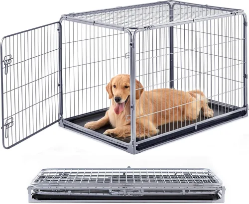 Vista 12 de ZOMISIA Jaula Plegable para Perros Pequeños - Perrera de Metal a Prueba de Escape de 30 Pulgadas con Doble Puerta, Jaula Plegable de Fácil Montaje