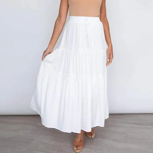 Vista 9 de Falda larga elástica de cintura alta para mujer, estilo bohemio, con volantes, acampanado, falda larga de guepardo ajustada