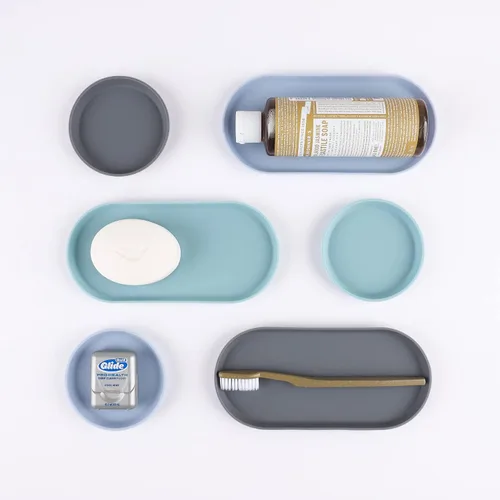 Vista 7 de BLUE GINKGO Mini Bandejas de Silicona – Juego de 6 Organizadores Fáciles de Limpiar para Baño, Cocina, Escritorio, Tocador y Cosméticos