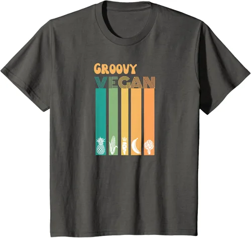 Vista 46 de Groovy Vegan Retro Vintage Cool Veggies 70 80 Flower Power Camiseta, Negro