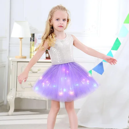 Vista 4 de Girl Tutu Skirts, Magic Light Princess LED Dancing Skirt Tulle Ballet
