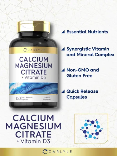 Vista 4 de Carlyle Citrato de calcio y magnesio con vitamina D3 150 cápsulas Suplemento sin OMG y sin gluten