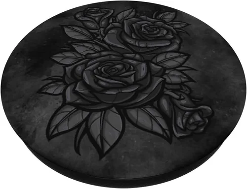 Vista 2 de Lindas rosas negras patrón de flores rosas negras silueta PopSockets estándar PopGrip