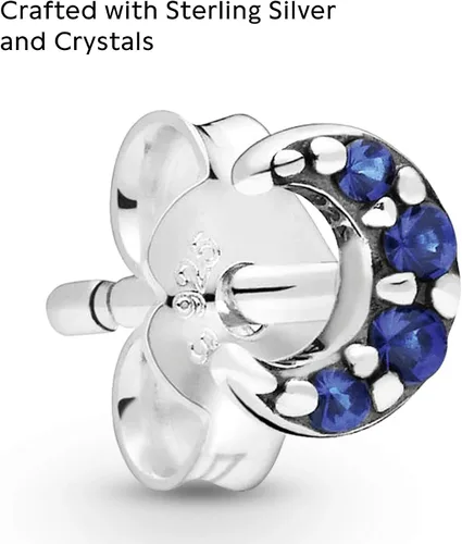Vista 3 de Pandora ME Jewelry - Aretes de plata de ley con forma de luna creciente y cristal azul real, Metal Cristal