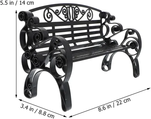 Vista 8 de jojofuny 2 modelos de banco de parque en miniatura, muebles de casa de muñecas negros 1:12, decoración realista de banco mini al aire libre
