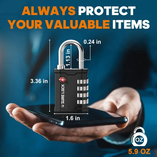 Vista 6 de SURE LOCK TSA aceptó candado de equipaje de gran resistencia para cajas de armas, transporte de cajas de equipos en ferias comerciales, música e