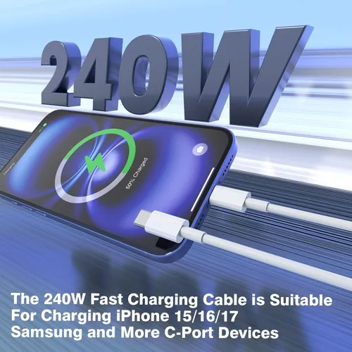 Vista 2 de QZIIW - Cable USB C a USB C de 240 W, paquete de 3 cables de carga rápida Blanco