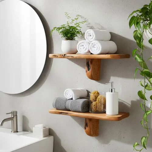 Vista 7 de WELLAND Live Edge - Estantes flotantes de cedro para mesita de noche, juego