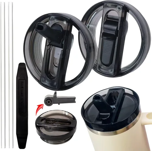 Vista 9 de Paquete de 2 tapas de repuesto con popote abatible desmontable para vaso térmico de 30 oz, compatible con Stanley Quencher ProTour, tapa a prueba