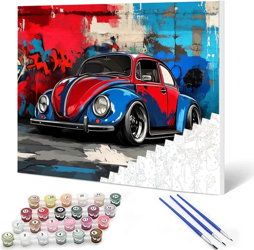 Vista 9 de Aihonmin Paquete de 6 pinturas por números para adultos, amantes de los automóviles, kit de pintura por números, sobre lienzo para principiantes