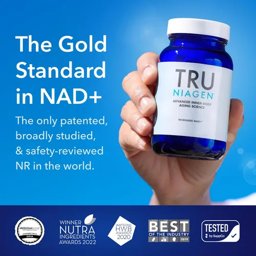 Vista 7 de TRU NIAGEN Suplemento NAD patentado para la función cerebral, antienvejecimiento y regeneración celular, niagen, 60 porciones de 300 mg Apoya