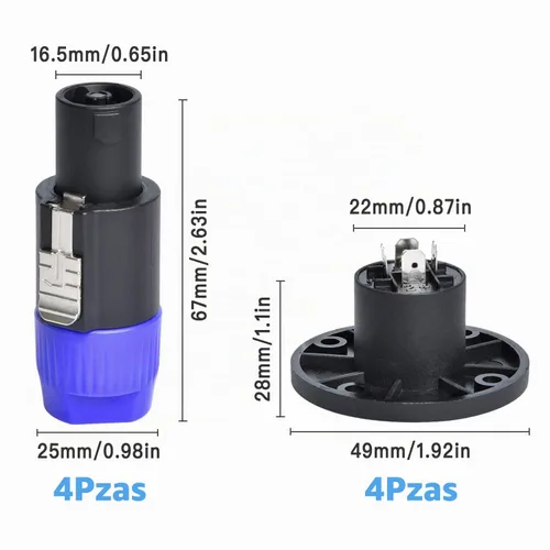 Vista 2 de Supkiir Paquete de 8 enchufes de altavoz de audio, incluye 4 conectores de altavoz de 4 polos y 4 enchufes de montaje en panel hembra cuadrado de 4