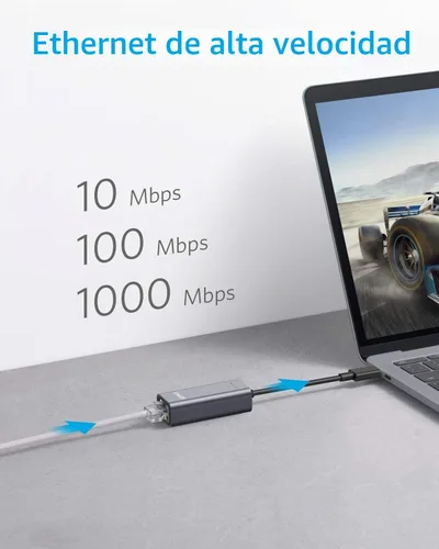 Vista 3 de Anker Adaptador USB C a Ethernet, concentrador de red portátil de 1 Gigabit, 10/100/1000 Mbps, para MacBook Pro, iPad Pro 2019/2018, ChromeBook