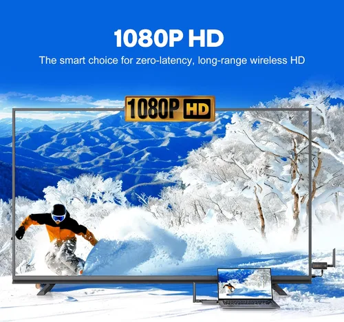 Vista 4 de Transmisor y receptor HDMI inalámbrico, kit extensor de 1 a 2, 656 pies de largo alcance, estable 1080P, 5 GHz 0.05 s con botón de privacidad, Plug