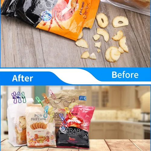 Vista 7 de Clips para bolsas con revestimiento de PVC - Clips para chips y alimentos (colores mezclados 30 piezas)