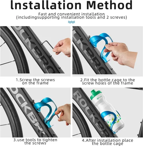 Vista 5 de ROCKBROS Soporte para botella de agua para bicicleta, ligero, resistente, aleación de aluminio, jaula para bebidas con tornillos, soportes