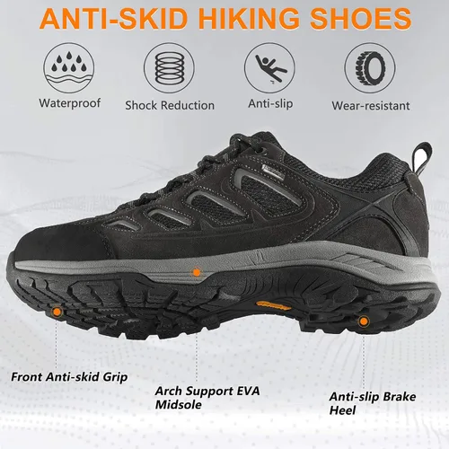 Vista 3 de wantdo Zapatos de senderismo impermeables de corte bajo para hombre, anchos, transpirables, antideslizantes, para senderismo, ciclismo de montaña