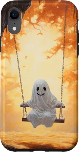 Vista 8 de iPhone 15 Cute Ghost On A Swing Haunted Forest Spooky Autumn Case