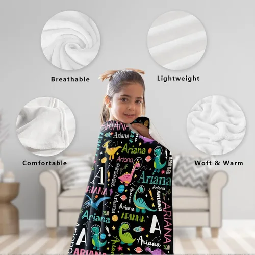 Vista 75 de Manta de regalo personalizada de dinosaurio con nombre para niñas, niños, recién nacidos, dinosaurio, manta personalizada para envolver al bebé