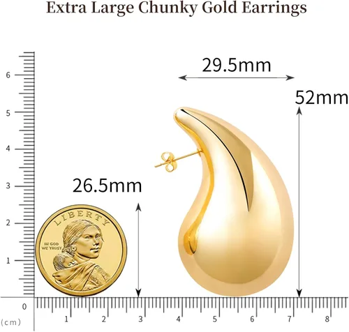 Vista 6 de Apsvo - Aretes de aro gruesos chapados en oro de 14 quilates para mujer, ligeros, con forma de gota de agua, abiertos y huecos, hipoalergénicos