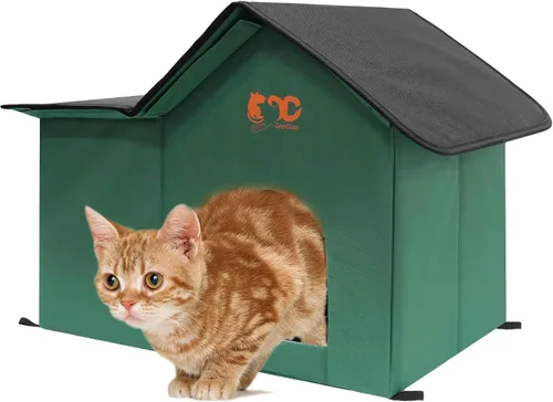 Vista 11 de Casa para Gatos al Aire Libre, Refugio Impermeable para Mascotas/Comedor, para Gatos Salvajes/Comunitarios (Camo1)