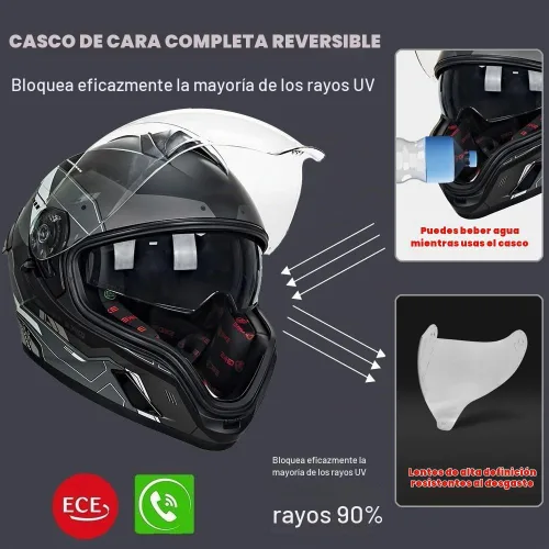 Vista 4 de Casco integral Bluetooth para motocicleta aprobado por DOT, casco modular para motocicleta con visera solar incorporada, puertos de ventilación