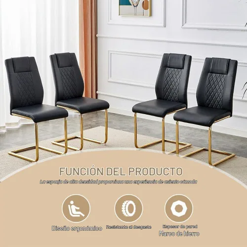 Vista 5 de JUFU Juego de mesa de comedor moderno para 4, juego de mesa de cocina rectangular de 63 pulgadas con mesa de mármol sintético y 4 sillas tapizadas