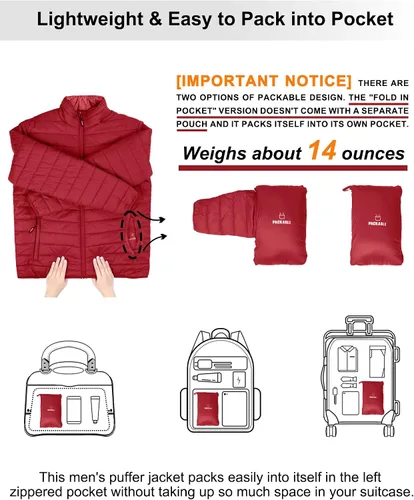 Vista 2 de Outdoor Ventures Chaqueta de invierno acolchada ligera y plegable para hombre, con aislamiento, para nieve, esquí, senderismo, viajes