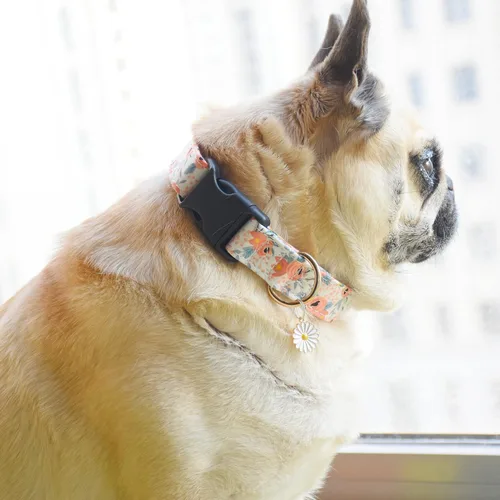 Vista 5 de Lindo collar de algodón para perro, patrones de flores, collares suaves y ajustables para cachorros, para hembras, perros pequeños, medianos
