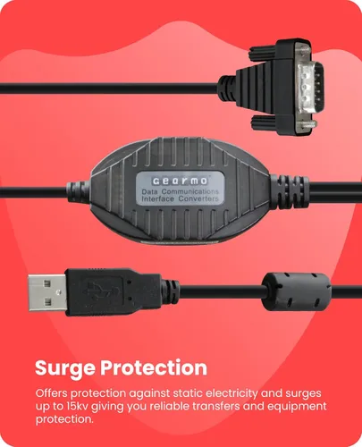 Vista 3 de Gearmo Cable adaptador serie RS-232 de 2 puertos a USB, chipset FTDI, longitud de 5 pies, protección ESD, compatible con Windows/macOS/Linux