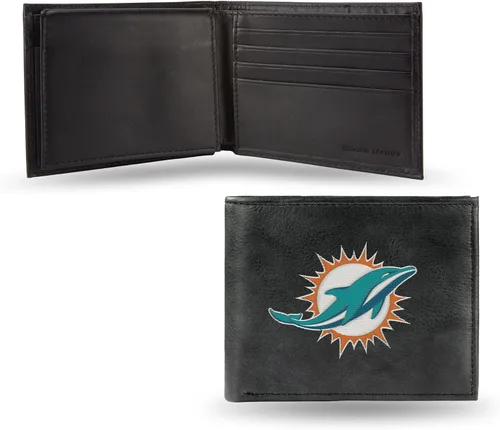 Vista 21 de Rico Industries Billetera de cuero bordada para hombre de la NFL Negro