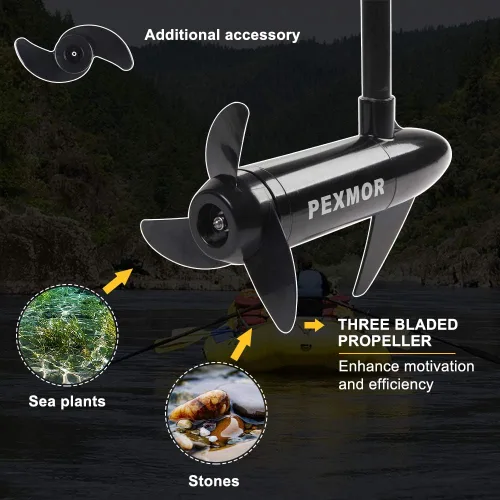 Vista 5 de PEXMOR Motor de arrastre eléctrico de 8 velocidades, motor eléctrico fuera de borda para barco con mango ajustable e indicador LED, montado