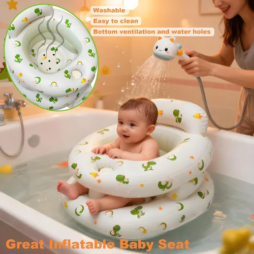 Vista 3 de EXBEPE Asiento de bebé inflable engrosado, asiento de piso para bebés de 3 a 36 meses con bandeja, silla infantil con soporte para sentarse, bomba