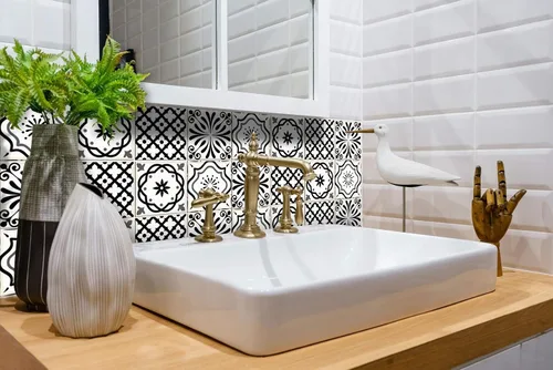 Vista 3 de Mi Alma Calcomanías de azulejos en blanco y negro, 24 unidades, calcomanías de vinilo para baño y cocina, simplemente despegar y pegar