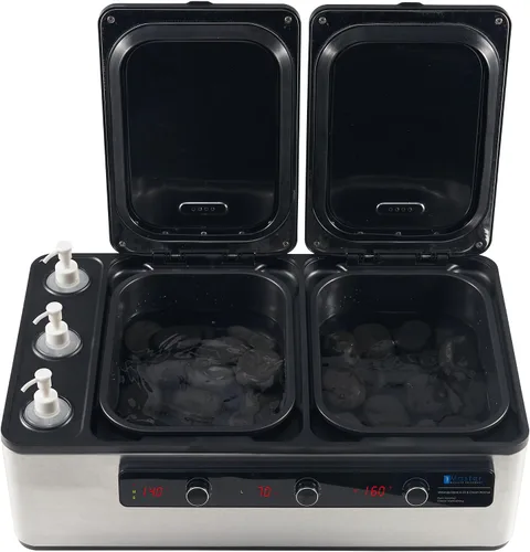 Vista 8 de Master Massage - Calentador eléctrico profesional de piedra de masaje 2 en 1 y 3 botellas de aceite de masaje y loción y calentador de gel,