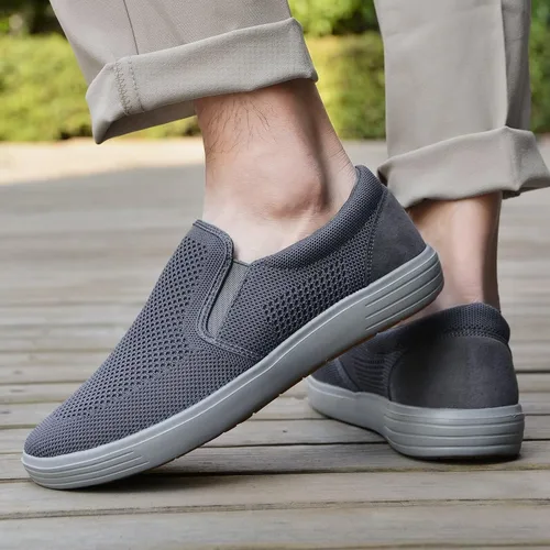 Vista 6 de konhill Zapatos deportivos sin cordones para hombre, mocasines de punto, informales, para caminar, conducir, trabajo, zapatos de espuma