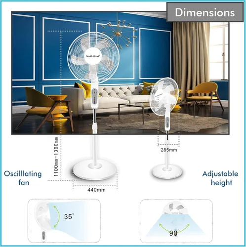 Vista 2 de Technical Pro Ventilador de pedestal oscilante inteligente, 3 velocidades portátil de 16 pulgadas, ventilador de pie habilitado para WIFI, altura