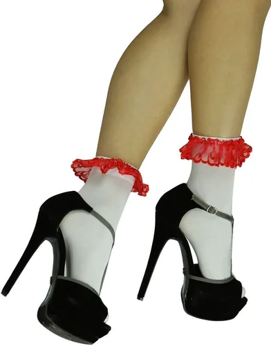 Vista 5 de ToBeInStyle Hermosos calcetines tobilleros opacos de encaje con volantes para mujer