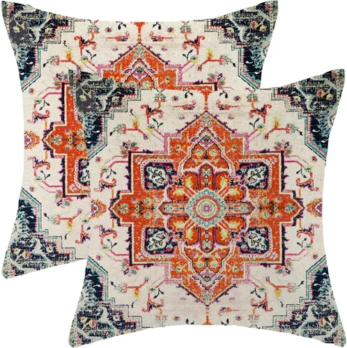Vista 29 de Fundas de almohada Gohdiwh boho 16 x 16, juego de 2, fundas de almohada decorativas de diseño étnico, fundas de almohada de lino azul